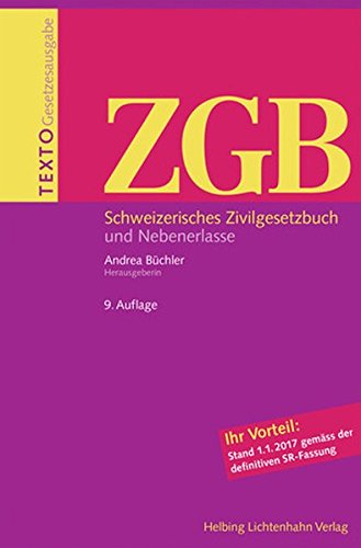 Preisvergleich Produktbild Texto ZGB: Schweizerisches Zivilgesetzbuch und Nebenerlasse, Stand 1.1.2017