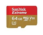 Carte Mémoire MicroSDXC Sandisk Extreme 64 Go + Adaptateur SD jusqu'à 90 Mo/s, Classe 10, U3, V30, FFP