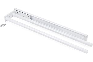 Emuca - Portasciugamani estraibile con 2 bracci, appendi asciugamani da bagno o cucina in alluminio colore bianco, lunghezza 440mm