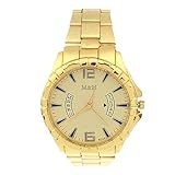 Herren Armbanduhr ALIKEEY Edelstahl-Sport-Quarz-Handgelenk-Goldarmband-große Vorwahlknopf-Uhr GD Quarzuhr Männer Edelstahl Mesh Business Fashion Armbanduhr Mann Runde