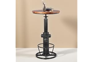 BOKKOLIK Industrial Bistro Bar Table 38.6-44.4inch Height Adjustable Farmhouse Pub Table for Kitchen Dinning Room Office Swivel Wooden Top