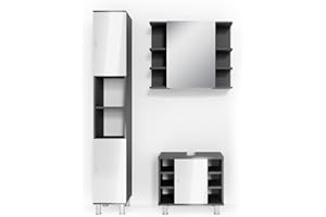 Vicco set mobili bagno Fynn, Antracite/Bianco lucido, 3 parti, con colonna