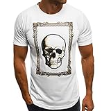 Yvelands Herren Männer T-Shirts Sommer Neue Art und Weise Schädel Baumwolle Bedruckte Blusenoberteil Tops(Weiß,M)