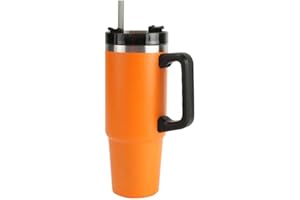 H HOME UNIVERSAL Home Universal® 890ML - Taza de Viaje con Tapa y Pajita para Coche | Taza Térmica de Café con Aislamiento de Doble Pared | Acero Inoxidable (Naranja)