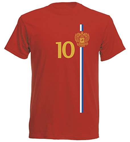 Russland Россия Herren T-Shirt Nummer 10 Trikot Fußball Mini EM 2016 T-Shirt – S M L XL XXL – rot NC ST-1 (S)