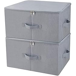 iwill CREATE PRO Boîte de Rangement Pliante Anti-poussière pour Armoire avec Couvercle à Fermeture éclair, Tissu Respirant pour vêtements saisonniers, Gris Clair, 2pcs