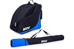 BESTIF - Borsa da Sci e per Scarponi Fino a 175 cm, Impermeabile, Nera/Blu, Con Tracolla, Resistente Agli Strappi