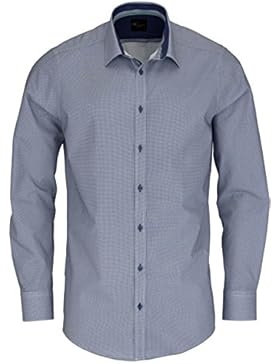 VENTI Slim Fit Hemd Langarm New Kent mit Besatz Muster blau