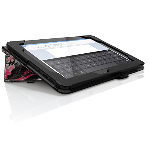 igadgitz ‚Vintage Kollektion‘ Pink auf Schwarz Blumen PU Ledertasche Hülle Folie Cover für Asus Transformer Book 10.1″ T100 CHI FG007B mit Multi Winkelbetrachtung Stand + Auto Sleep/Wake + Displayschutzfolie - 7