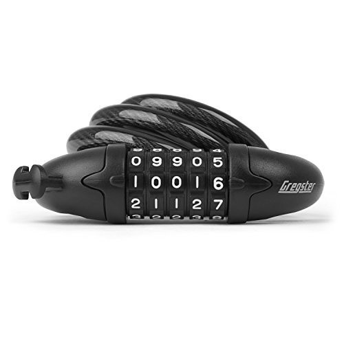 Gregster Fahrradschloss mit Zahlenkombination, Spiralkabelschloss fürs Fahrrad mit 5 Zahlenreihen und einem Durchmesser von 12 mm, Zahlenspiralkabelschloss inkl. Halterung, schwarz - 5