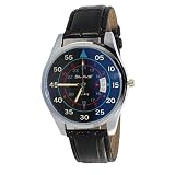 Souarts Herren Schwarz Kunstleder Armbanduhr Blaues Glas Quartzuhr Uhr mit Batterie