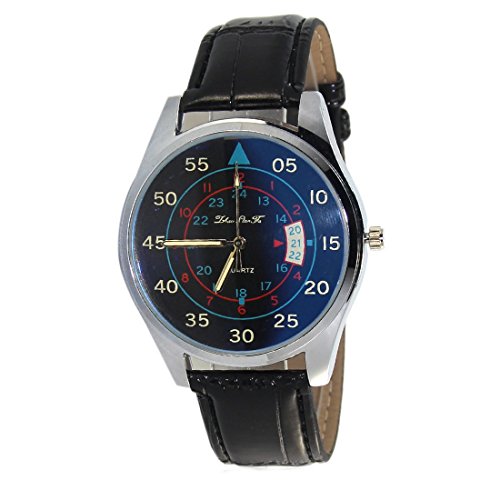 Souarts Herren Schwarz Kunstleder Armbanduhr Blaues Glas Quartzuhr Uhr mit Batterie Souarts Herren Schwarz Kunstleder Armbanduhr Blaues Glas Quartzuhr Uhr mit Batterie