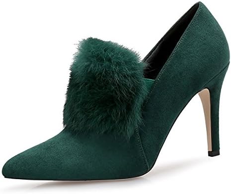 DIMAOL Women's Shoes Feather/Fur Flocking Winter Fall Fashion Boots Boots Stiletto Heel Pointed Toe Feather For Party &amp; Evening Dress Burgundy,Green,US9/EU40/UK7/CN41