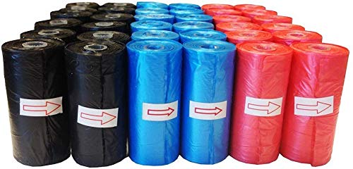 Improhome - Bolsa Caca Perro, Bolsa excremento Perro - 5 Rollos - 20 Bolsas por Rollo - 100 Bolsas en Total - Colores al Azar, Rojo, Azul y Negro