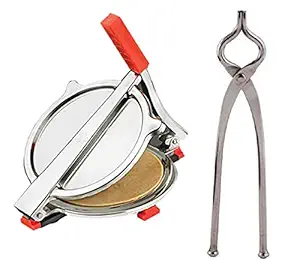 Giftswrap Kitchen Combo of Stainless Steel Puri/Roti Maker Press And Stainless Steel Pakkad Kitchen Food Serving Tong