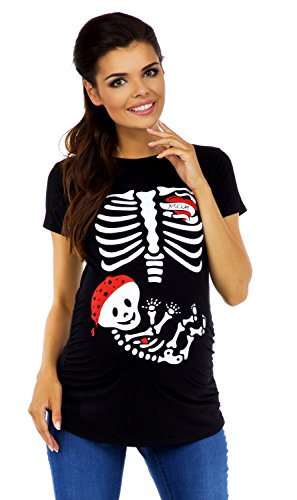 Zeta Ville Women's Maternity Halloween Baby Skeleton Funny Tee Shirt X-ray 185c (Black, UK 14/16)