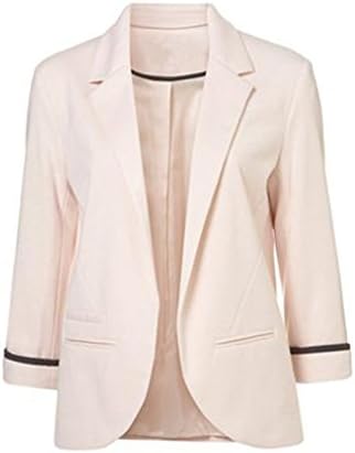 LuShmily Women's OL 3/4 Rolled Sleeve Basic Boyfriend Blazer Light Pink XXL