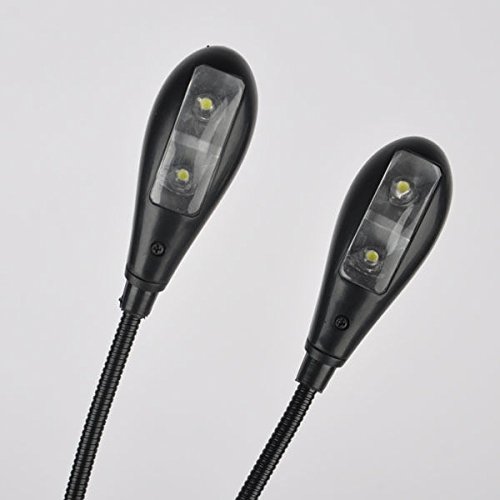 MagiDeal Flexible 2 Dual Arme Clip Auf 4 LED-Licht Klemmlampe Für Tisch Lampe Schwarz Buchlese - 4