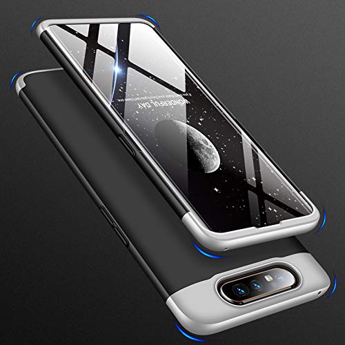 Azihone Compatible Samsung A80 Funda,360 Grados A Prueba de Choques Protección Cubierta 3 in 1 PC Hard Skin Carcasa Ultrafina Case Cover para Samsung A80[Plata Negro]+Protector de Pantalla 2018