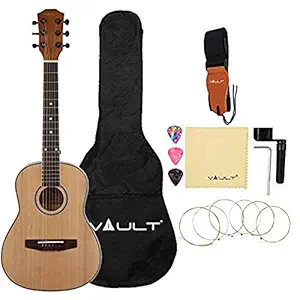 Vault Junior 30 Inch Acoustic Guitar for Kids with Ebook, Bag, Strings, Straps, Picks, String winder & Polishing Cloth - Natural Gloss