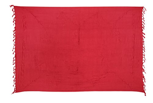 Ciffre Premium Sarong Pareo Wickelrock Strandtuch Lunghi Dhoti Schlicht Blickdicht Tolle Stickerei Rot + Schnalle