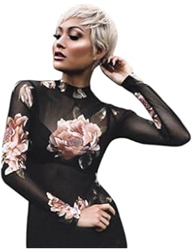 Honestyi Damen Tops, Frau Lange Ärmel Reizvoller Transparent T-Shirt Dünn Schlank Bluse Mesh Schier Oberteile...