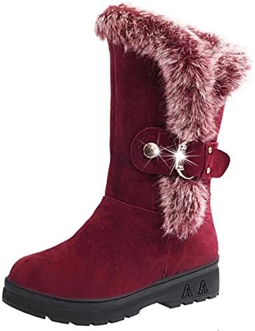 ESAILQ Boots Women Soft Snow Boots Round Toe Flat Winter Faux Fur Ankle Boots