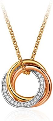 MYJS Trinity 3 Gold Plated Interlocking Pendant Necklace with Cubic Zirconia, 17+2" Extender