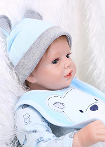 NPKDOLL Reborn Baby Doll Soft Silicone Vinyl 22inch 55cm Magnetic Mouth Lifelike Boy Girl Toy Blue Bear Bib A1UK