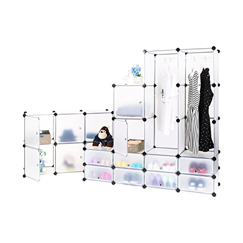 Songmics Kleiderschrank Garderobenschrank Steckregalsystem mit Schuhregal/2 Kleiderstange Kapazität 960L Weiß 180 x 145 x 37 cm LPC42W - 4