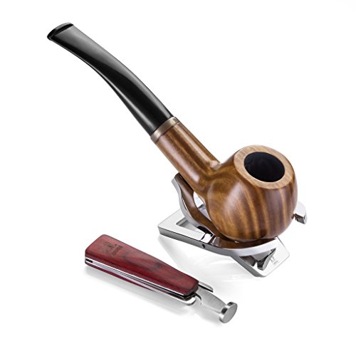 A.P. Donovan - Holz-Tabak-Pfeifen-Set handgemacht (mit Edelstahl Pfeifen-Ständer & Tabak-Stopfer / Besteck) - für 9mm Filter - Guajakholz - Votan