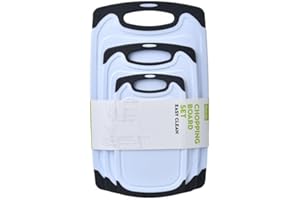 Harcas 3 Piece Plastic Chopping Board Sets for Kitchen. Best for Cutting & Slicing Fruit, Vegetables & Meat. Non-Slip with Juice Groove & Dishwasher Safe (Black)