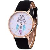 Babysbreath17 Frauen rundes Zifferblatt Quarz-Uhr mit eindeutigem Zeiger Denim-Bügel Wind Bell Mustern Armbanduhr Geschenke schwarz