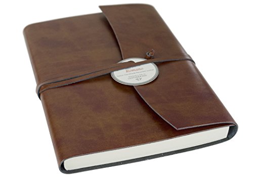 Romano Notizbuch handgefertigt mit Einband aus recyceltem Italienisches Leder Haselnussbraun Large, blanko Seiten (21cm x 15cm x 2cm)