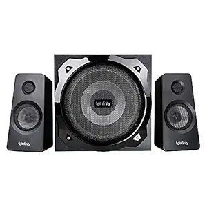 Infinity Hardrock 210 by Harman (JBL, HK, Infinity), 100W Output, 2.1 Channel Multimedia Speaker with Remote, LED Illuminated Subwoofer for Deep Bass, Eco Mode, Bluetooth, USB & AUX Connectivity