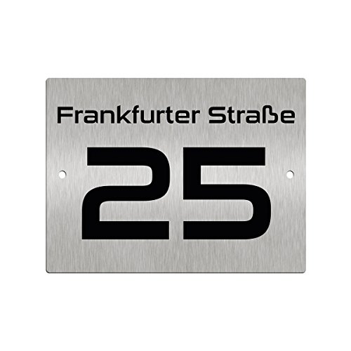 Preisvergleich Produktbild Hausnummernschild Hausnummer • Edelstahl fein gebürstet • mit Wunschnummer + Straßenname Folienplott • Design 11 (1mm)