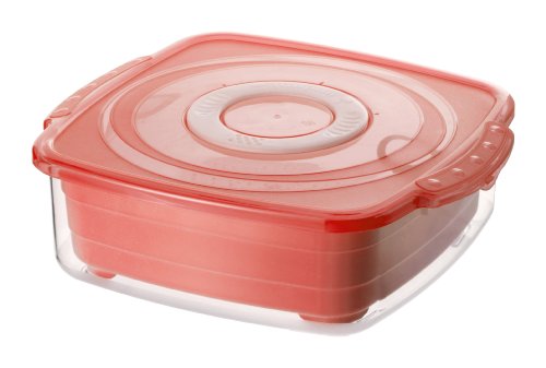 Preisvergleich Produktbild Rotho 1729902203 Mikrowellen-Dampfgarer quadratisch, gesundes und zeitsparendes Kochen, BPA-frei, Inhalt 2 l, circa 23,5 x 21 x 7,5 cm (LxBxH), rot / transparent