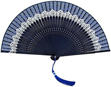 Mxixi Silk Folding Fan Chinese Style Bamboo Frame Solid Color Lace Handheld Folding Fans for Summer Dancing Cosplay Home Office Wall DIY Decoration (Color 3)