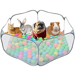 Pet Playpen Small Animal Cage Tent Foldable Exercise Playpen Easy to Clean Yard Outdoor/Indoor Fence Portable Tent for Guinea Pig, Rabbits, Hamster, Chinchillas and Hedgehogs (Grey)