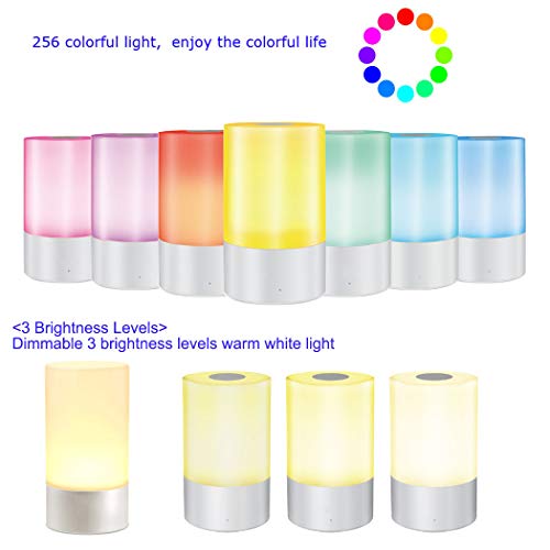 [UK Stock] Table Lamp, Touch Sensor Bedside Lamps Dimmable Warm White Light & Color Changing RGB Rechargeable Smart for Bedrooms (White)