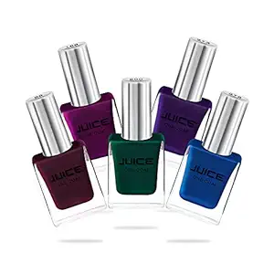 JUICE Nail Paint, Glossy Finish, Mahogany - 96, Pearly Magenta - 188, Pearly Forest - 200, Sapphire Blue - 272, Eminence - 273, 33Ml, Each 11Ml