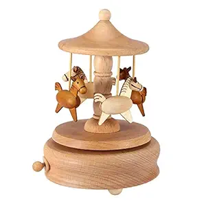 Vintage Musical Box, Beautiful Turn Horse Shaped Christmas Birthday Gift Music Box Wooden Music Toy for Home Decor