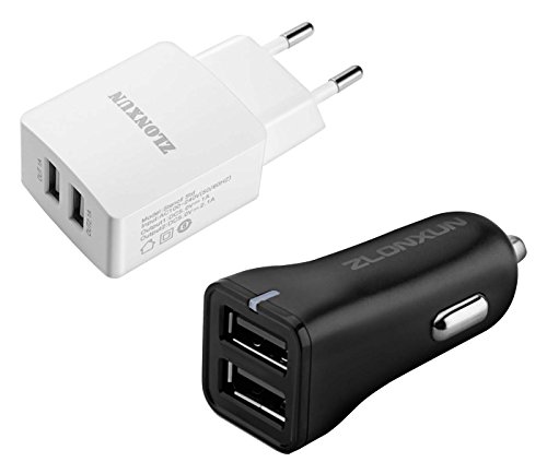 Ladegerät: Dual – USB – mauer – ladegerät 2.4A + KFZ Ladegerät + 2 Micro – USB – Kabel für Samsung Galaxy S7 S7 Edge S6 Edge+ s4 S2, Samsung Galaxy Note 4 edge, Note 5, lg g3 g8, HTC one m8, Mehr (schwarz/Weiß) - 5
