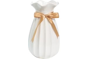 JUZAI Ceramic Vases for Minimalist Modern Home Decor, Decorative Flowers Vase for Wedding Dinner Table Office Bedroom - White, Large