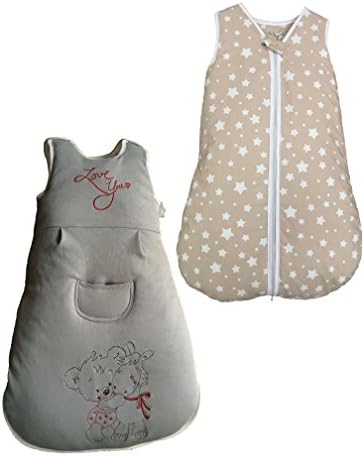 Madouck Baby Sleeping Bag Newborn Boys and Girls: Animal Embroidery, 100% cotton, Two- way side zipper, Seat belt slot, 2,5 TOG, 0-6 months, Grey