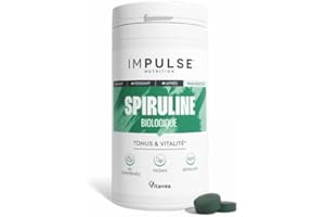 Spiruline bio - 100% pure - Energie, Fer & Antioxydant - Phycocyanine Puissante - Complément alimentaire Récupération & Vitalité - Vegan - 90 comprimés - IMPULSE NUTRITION