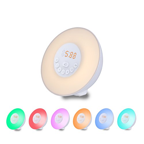 Preisvergleich Produktbild COOSA Lichtwecker, Radio Weckuhr mit Nachtlicht, Natur, LED, Bunt Tischlampe