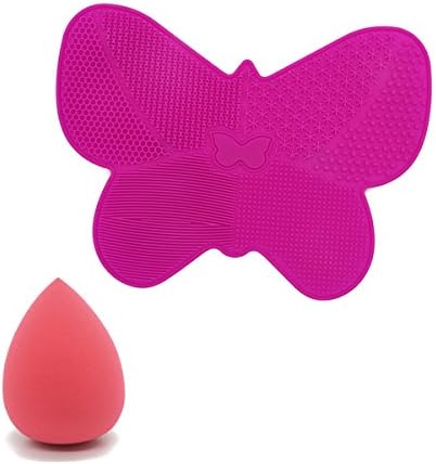 Makeup Brush Cleaner, Butterfly Shaped Silicone Scrubbing Pad with Blender Sponge Makeup Applicator