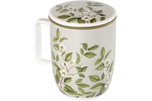TEA SHOP - Taza de Té con filtro y tapa - Mug Harmony Camelia Sinensis - Taza para Tés e Infusiones Fabricada en Porcelana