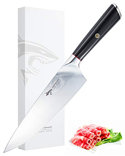 MAD SHARK Cuchillo de Chef Damasco- Cuchillos de Cocina Pro Cuchillo de Chef de 8 Pulgadas, Mango Ergonómico de la Mejor Calidad, Navaja Afilada, la Mejor Opción para Cocina Casera y Restaurante